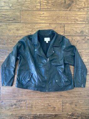 Caslon Leather Moto Jacket Womens Size 3XL Black Zipper Biker Indie Sleaze